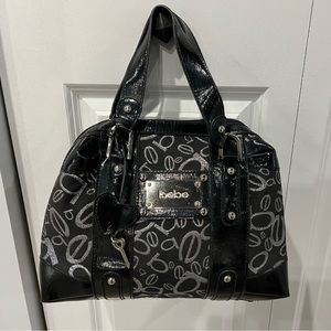 Y2k bebe black and silver handbag/faux leather double straps metal hardware.